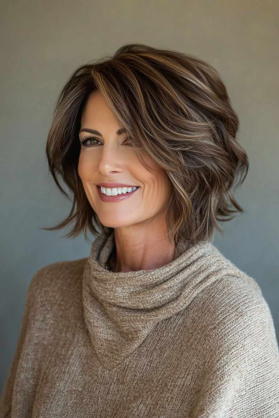 13. Textured Mushroom Brown Bob (Short Hairstyles For Women Over 50) - Short Hairstyles For Women Over 50