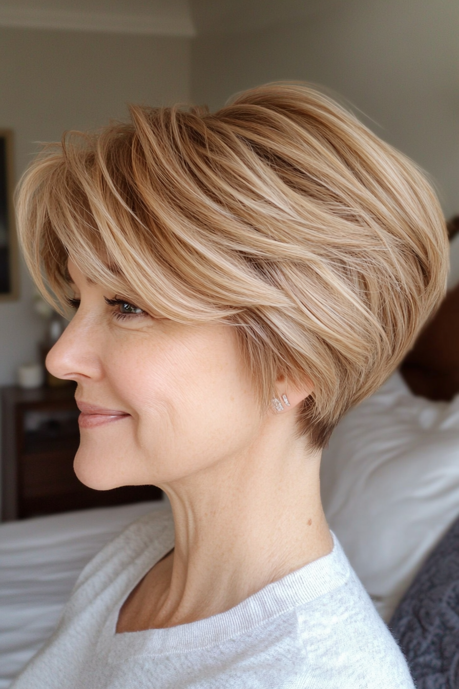 14. Short Sandy Blonde Crop with Layers (Short Hairstyles For Women Over 50) - Short Hairstyles For Women Over 50