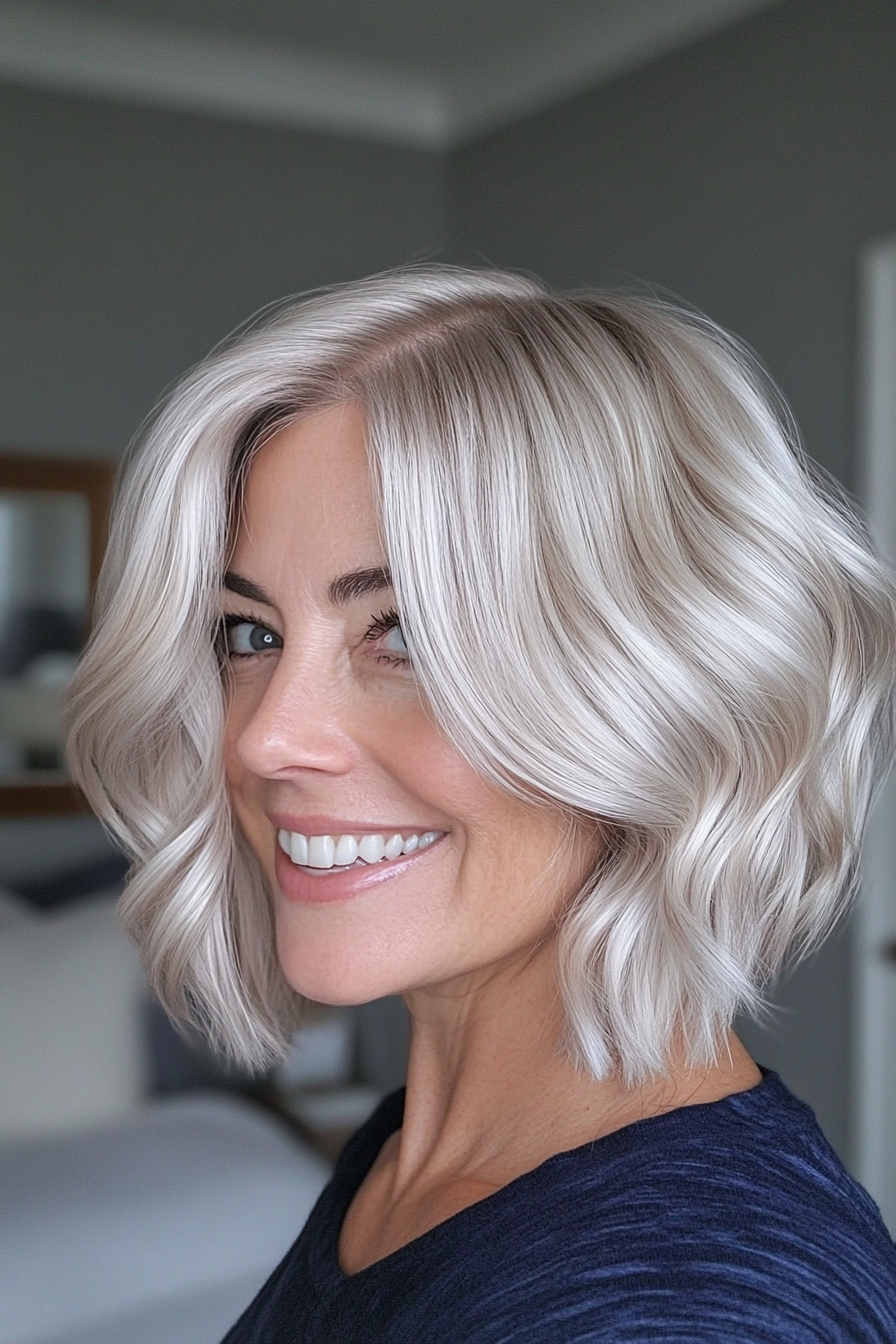 15. Wavy Platinum Blonde Bob (Short Hairstyles For Women Over 50) - Short Hairstyles For Women Over 50