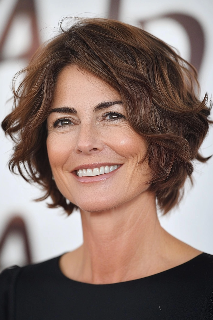 16. Chocolate Brown Short Cut with Soft Waves (Short Hairstyles For Women Over 50) - Short Hairstyles For Women Over 50