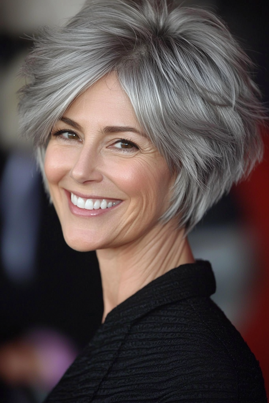 17. Short Silver Shag with Choppy Layers (Short Hairstyles For Women Over 50) - Short Hairstyles For Women Over 50