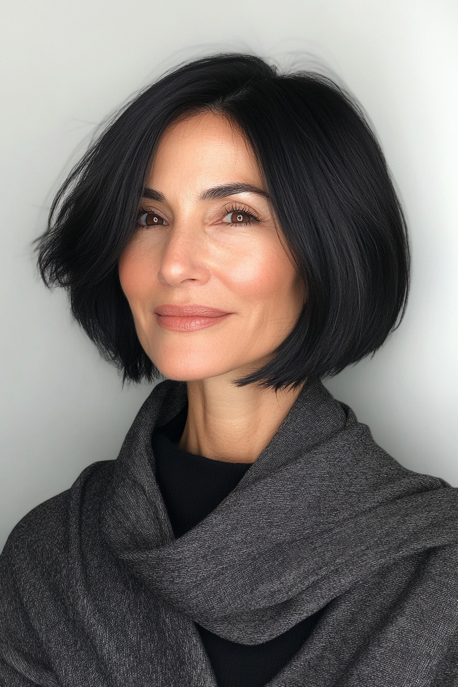 20. Soft Black Bob with Face-Framing Layers (Short Hairstyles For Women Over 50) - Short Hairstyles For Women Over 50