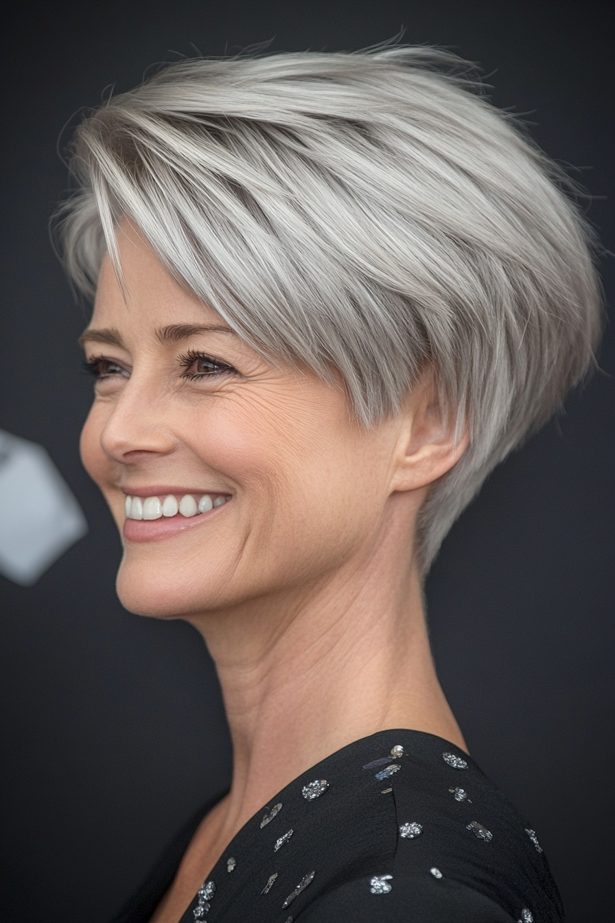 23. Short Silver Blonde Pixie with Layers (Short Hairstyles For Women Over 50) - Short Hairstyles For Women Over 50