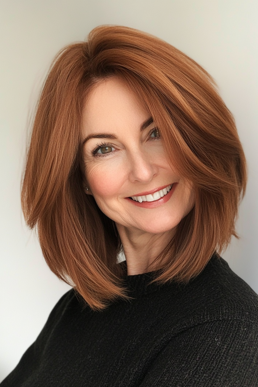 3. Choppy Lob in Chestnut Brown (Medium Length Hairstyles For Women Over 60) - Medium Length Hairstyles For Women Over 60