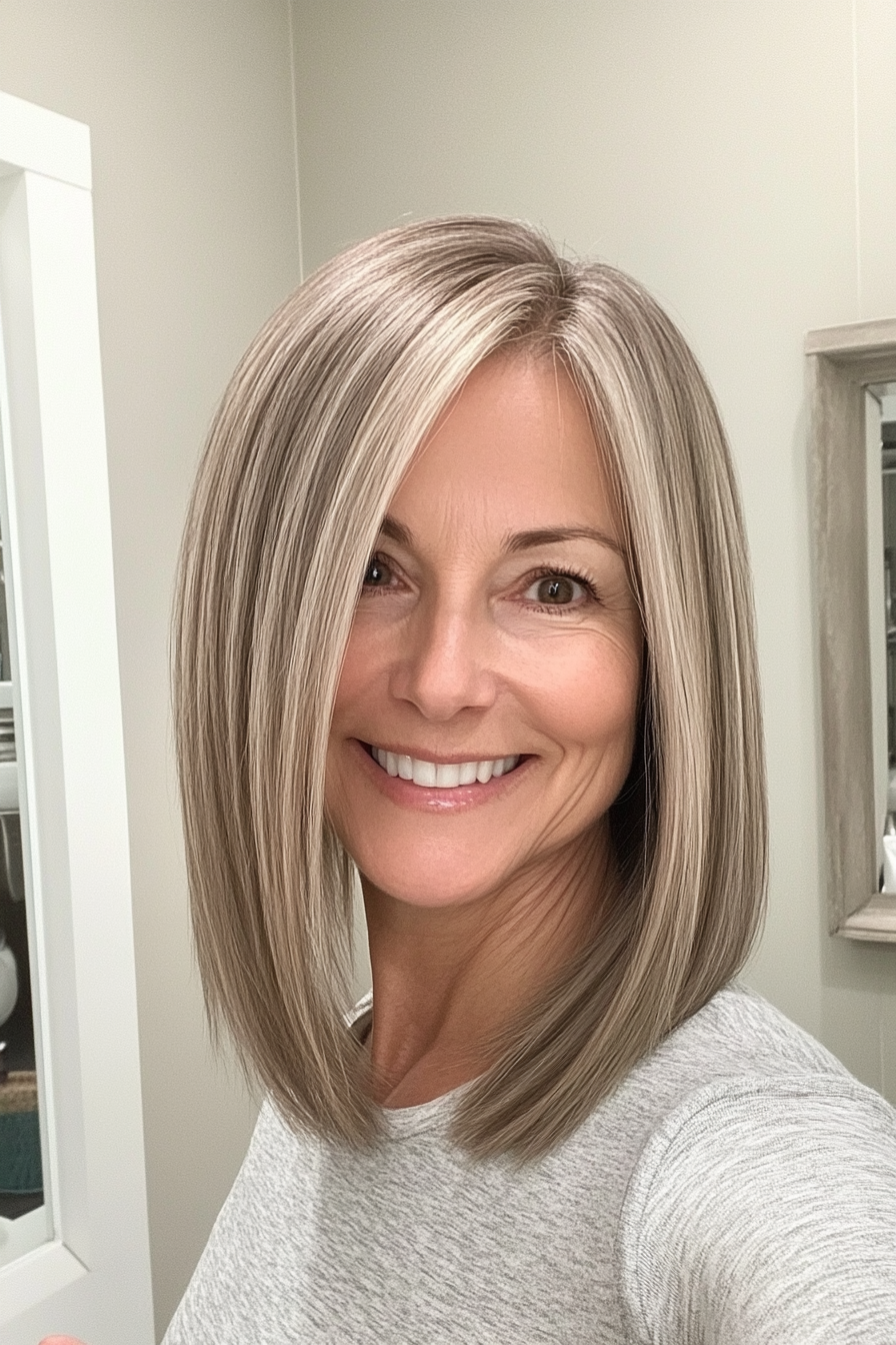 12. Straight Lob with Tapered Ends in Light Ash Blonde (Medium Length Hairstyles For Women Over 60) - Medium Length Hairstyles For Women Over 60