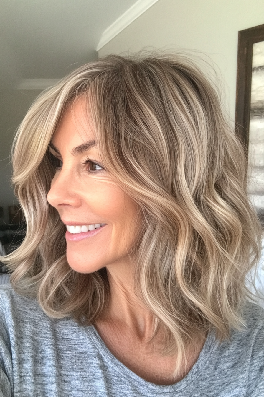 13. Beachy Waves in Sandy Brown (Medium Length Hairstyles For Women Over 60) - Medium Length Hairstyles For Women Over 60