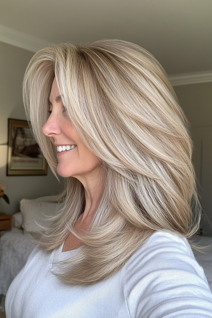 14. Wispy Lob with Face-Framing Layers in Medium Blonde (Medium Length Hairstyles For Women Over 60) - Medium Length Hairstyles For Women Over 60