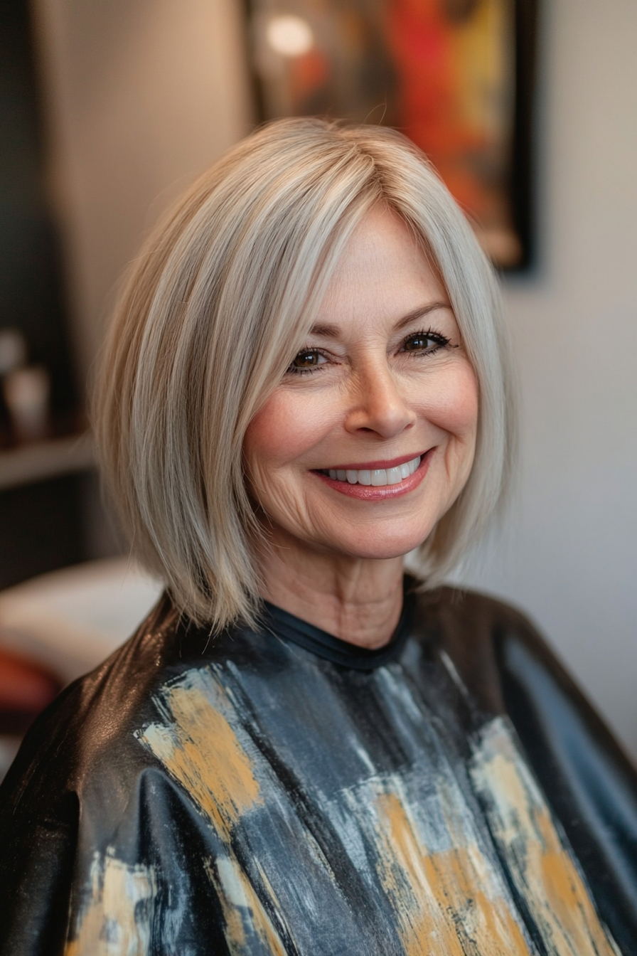 20. Classic Blunt Cut in Warm Blonde (Medium Length Hairstyles For Women Over 60) - Medium Length Hairstyles For Women Over 60
