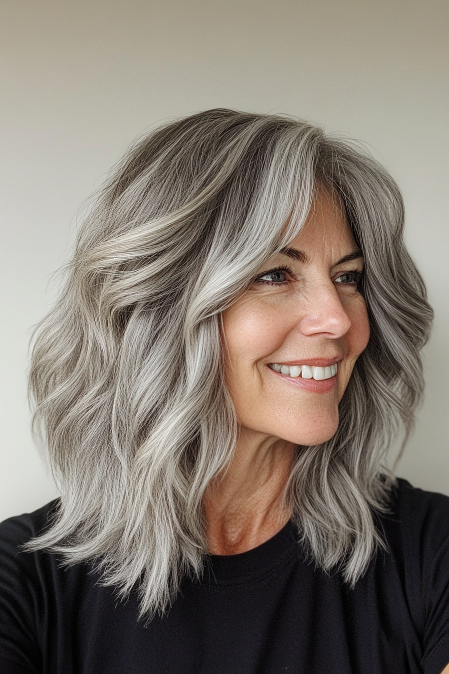 24. Textured Shag in Sandy Gray (Medium Length Hairstyles For Women Over 60) - Medium Length Hairstyles For Women Over 60
