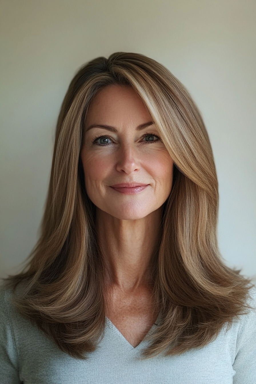 25. Voluminous Midi Cut in Warm Cinnamon Brown (Medium Length Hairstyles For Women Over 60) - Medium Length Hairstyles For Women Over 60