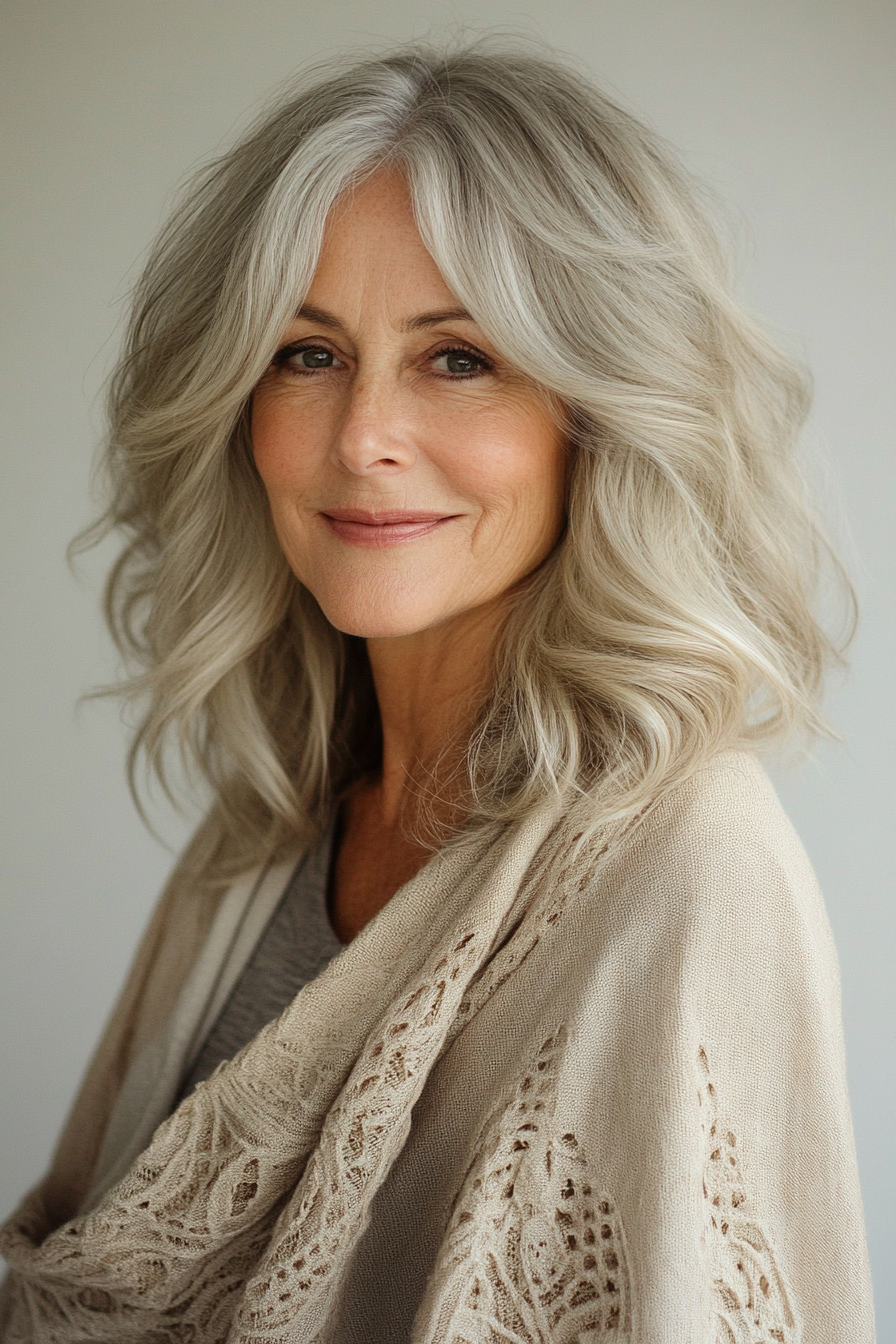 27. Shoulder-Length Waves in Golden Blonde (Medium Length Hairstyles For Women Over 60) - Medium Length Hairstyles For Women Over 60