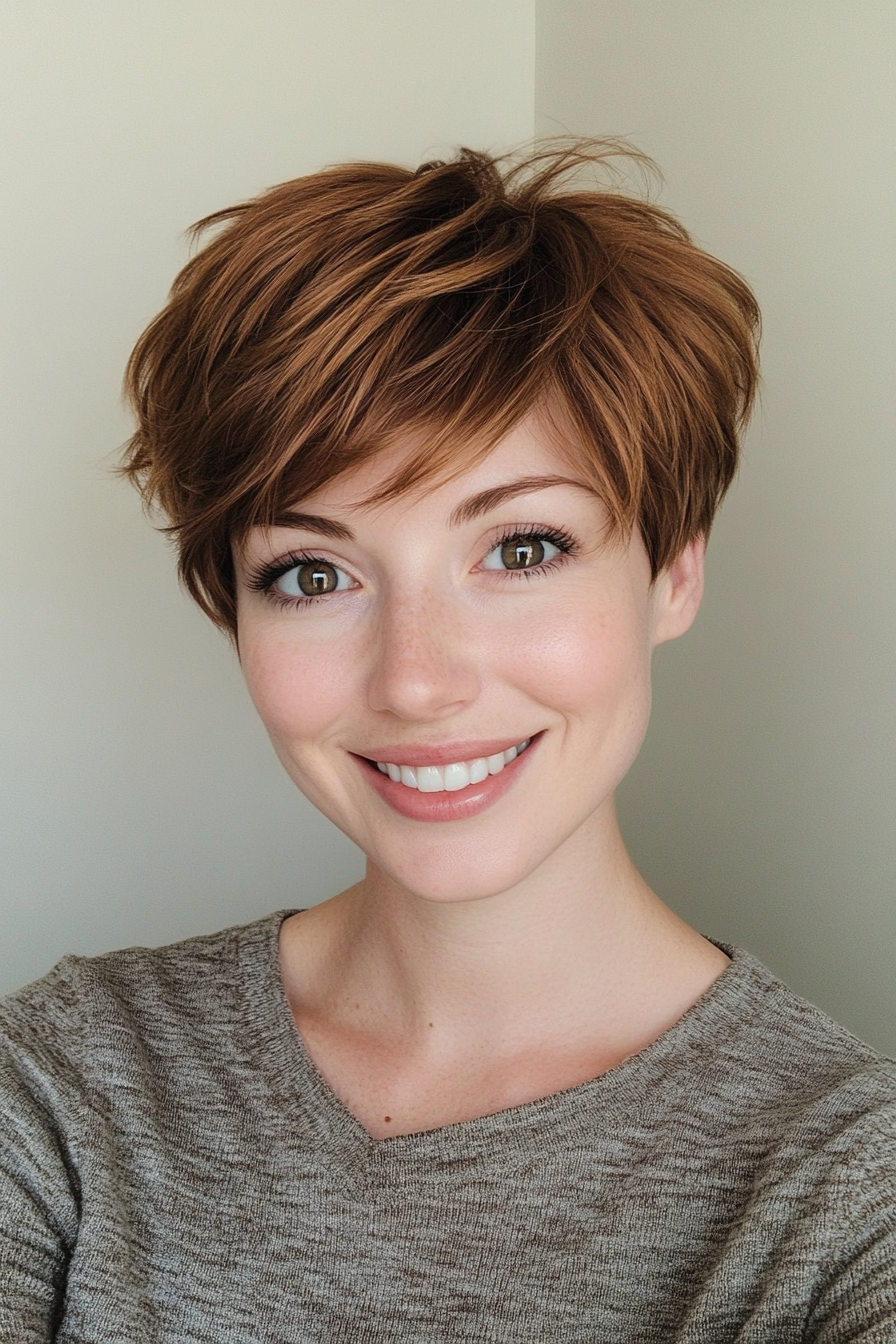 1. Soft Layered Pixie in Chestnut Brown (Short Hairstyles For Thin Hair) - Short Hairstyles For Thin Hair