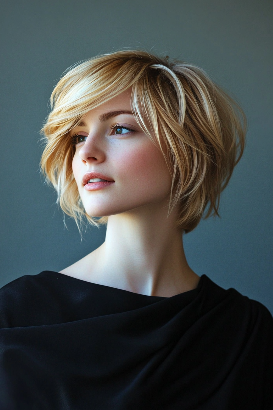 3. Choppy Lob in Golden Blonde (Short Hairstyles For Thin Hair) - Short Hairstyles For Thin Hair