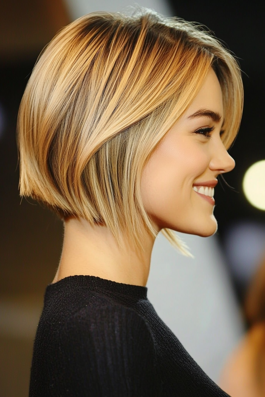 5. Asymmetrical Bob in Warm Honey Blonde (Short Hairstyles For Thin Hair) - Short Hairstyles For Thin Hair