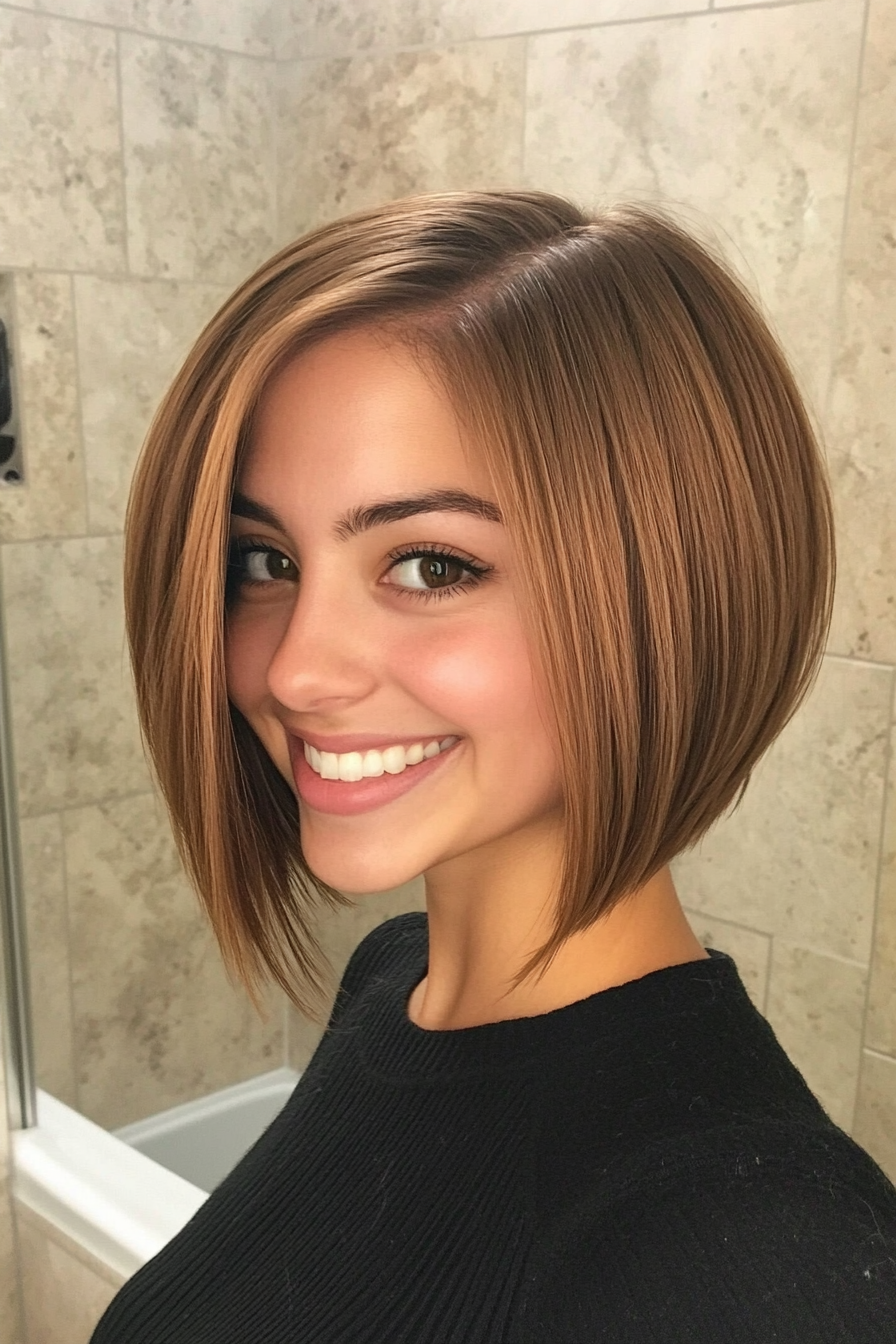 8. Sleek A-line Bob in Caramel Brown (Short Hairstyles For Thin Hair) - Short Hairstyles For Thin Hair