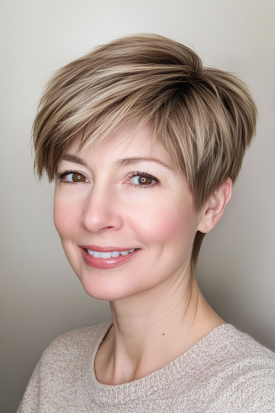 9. Layered Pixie Cut in Medium Ash Blonde (Short Hairstyles For Thin Hair) - Short Hairstyles For Thin Hair