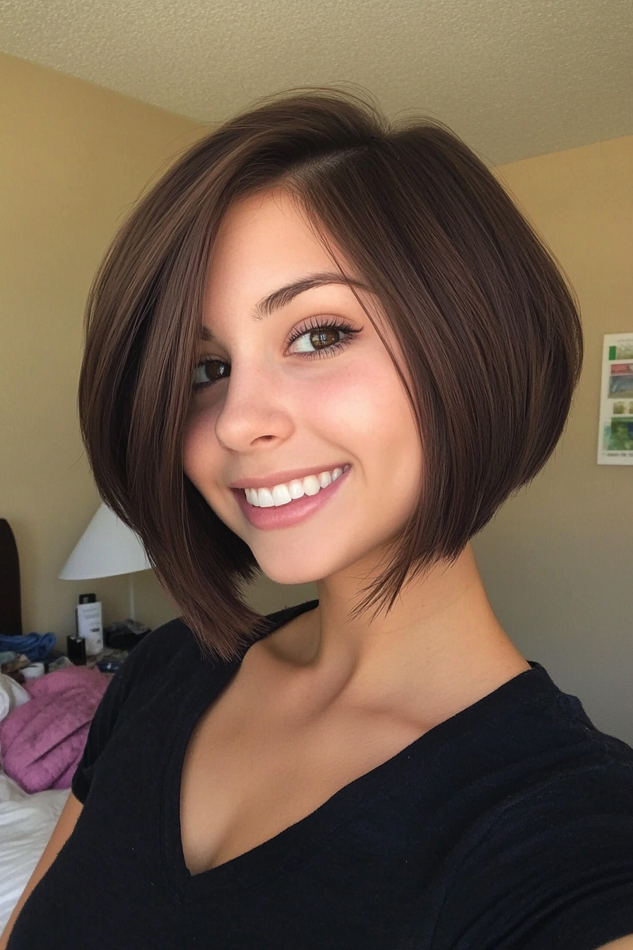 10. Side-Swept Bob in Dark Chocolate Brown (Short Hairstyles For Thin Hair) - Short Hairstyles For Thin Hair