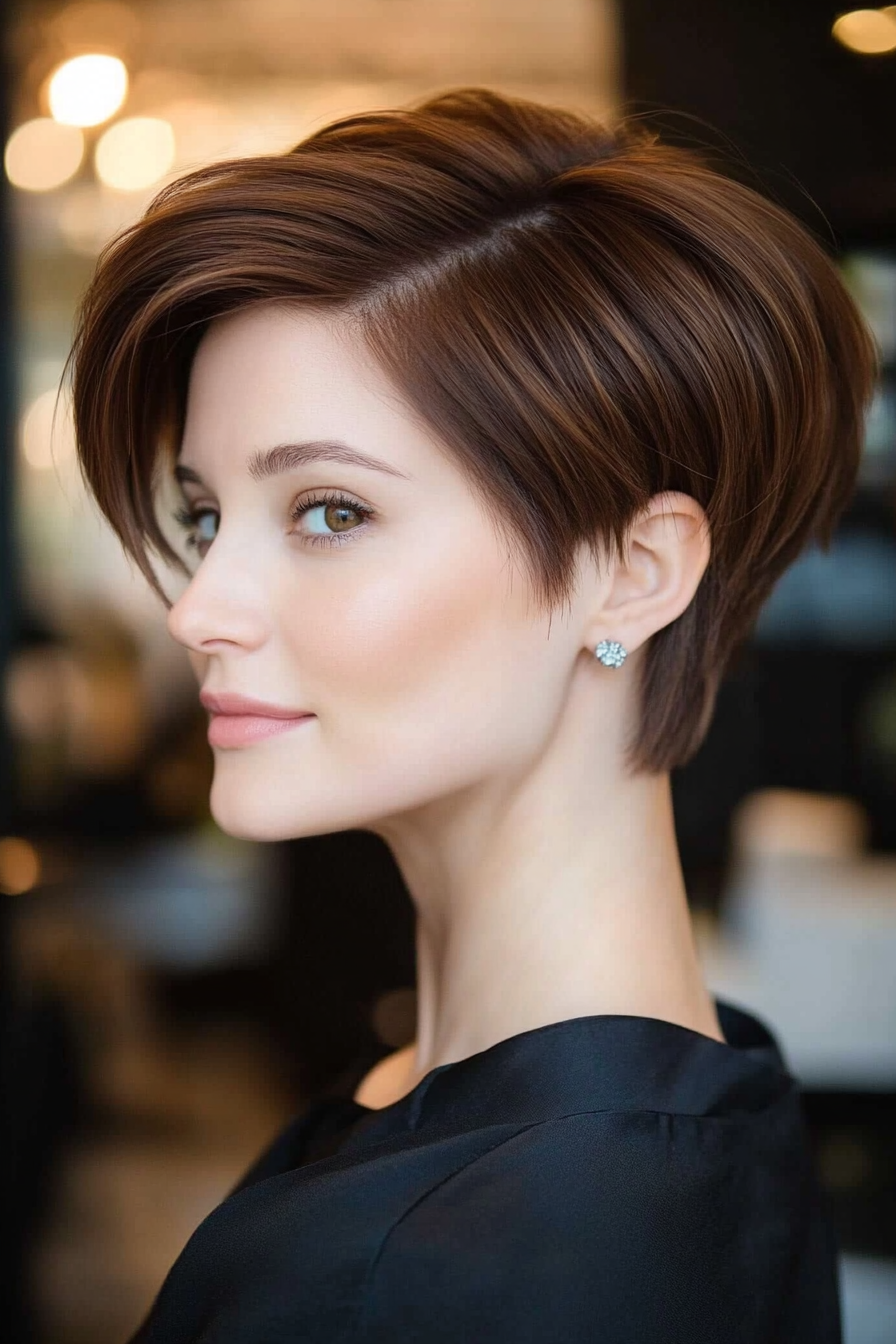 12. Tapered Pixie in Cool Chestnut (Short Hairstyles For Thin Hair) - Short Hairstyles For Thin Hair