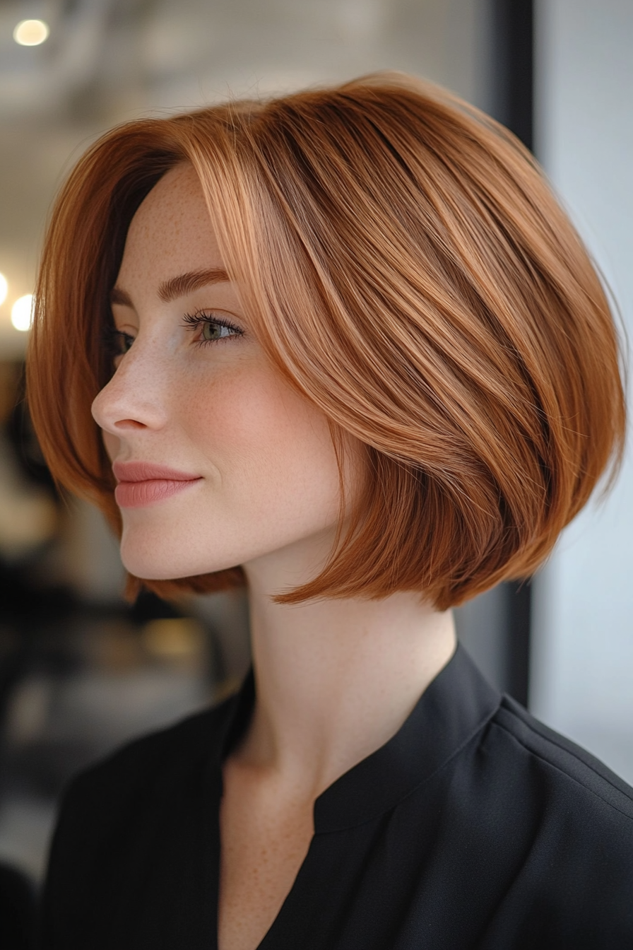 14. Chin-Length Bob in Rich Cinnamon Brown (Short Hairstyles For Thin Hair) - Short Hairstyles For Thin Hair
