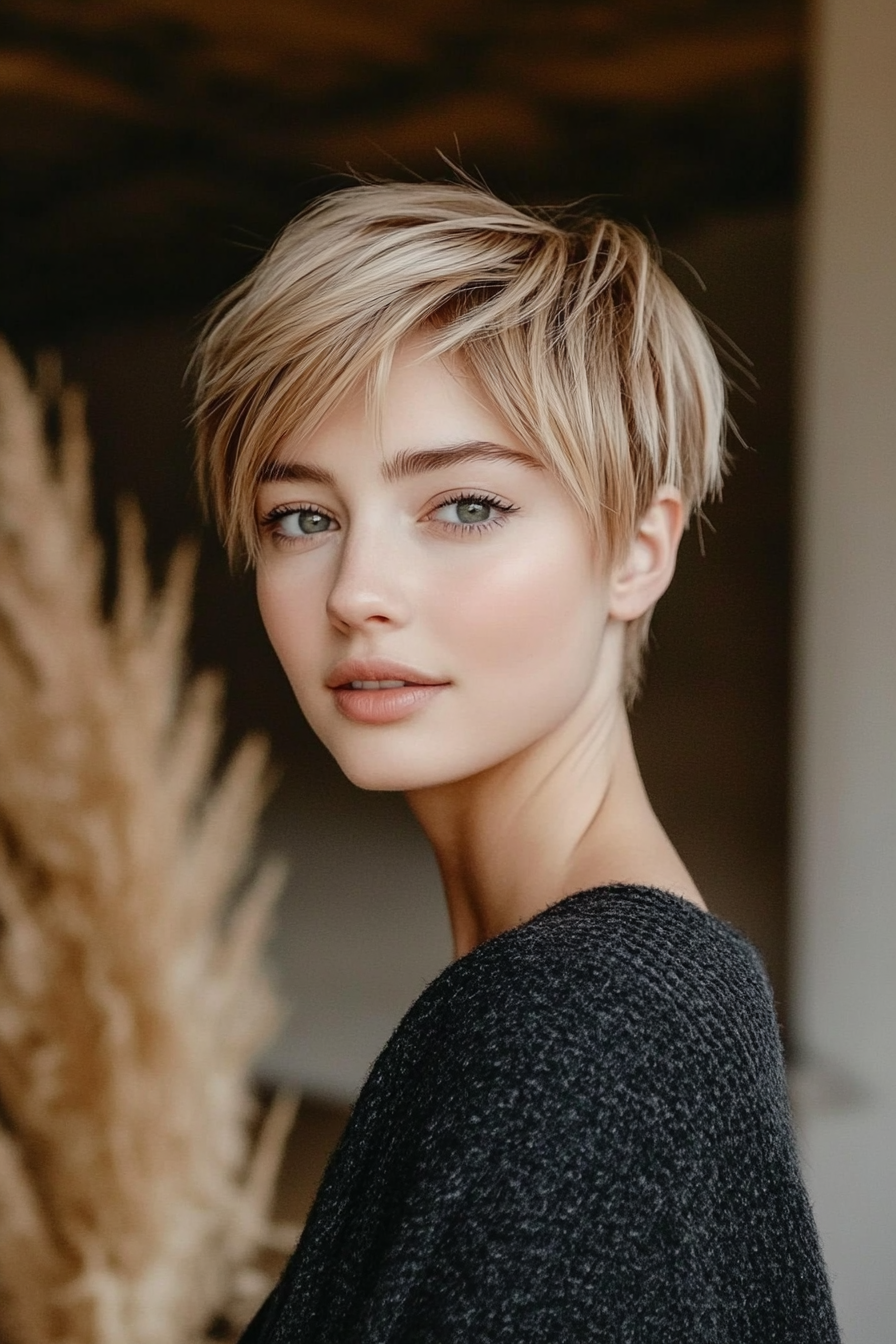 17. Wispy Pixie in Warm Chestnut Blonde (Short Hairstyles For Thin Hair) - Short Hairstyles For Thin Hair