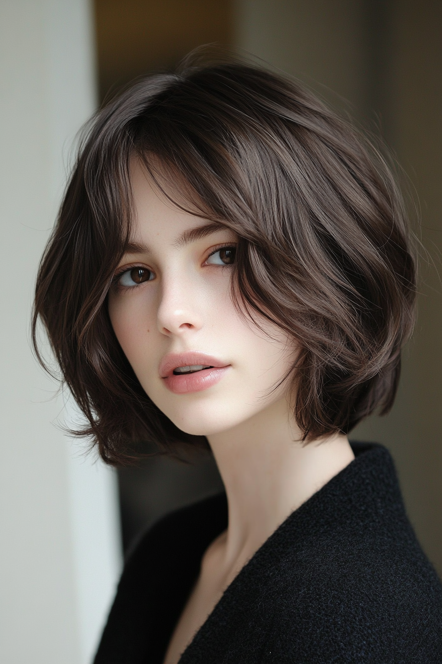 18. Classic French Bob in Deep Walnut Brown (Short Hairstyles For Thin Hair) - Short Hairstyles For Thin Hair