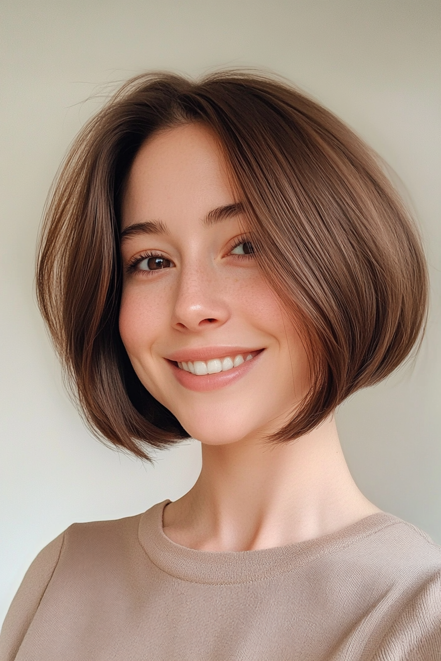 21. Rounded Bob in Dark Hazelnut Brown (Short Hairstyles For Thin Hair) - Short Hairstyles For Thin Hair