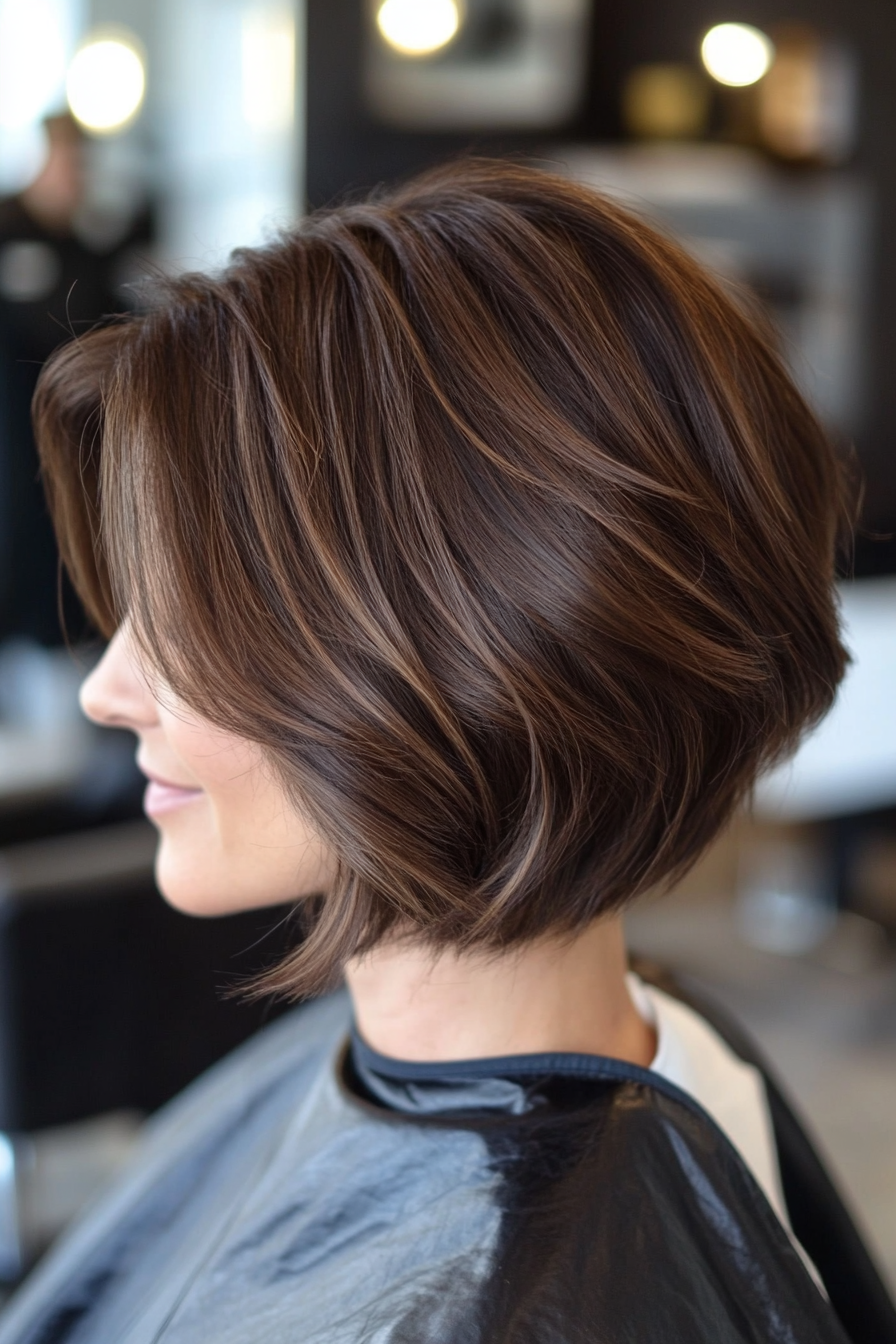 23. Short Stacked Bob in Rich Mocha Brown (Short Hairstyles For Thin Hair) - Short Hairstyles For Thin Hair