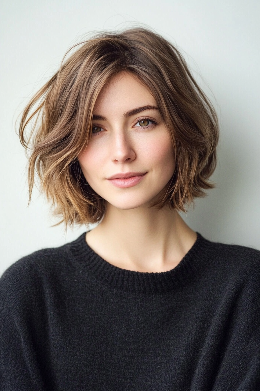 11. Messy Bob in Light Golden Brown (Short Hairstyles For Thin Hair) - Short Hairstyles For Thin Hair