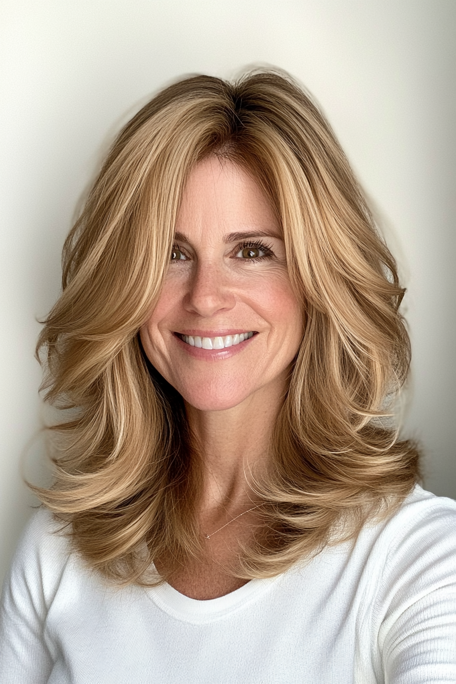 3. Shoulder-Length Layered Cut in Golden Brown (Hairstyles For Women Over 40 With Fine Hair) - Hairstyles For Women Over 40 With Fine Hair