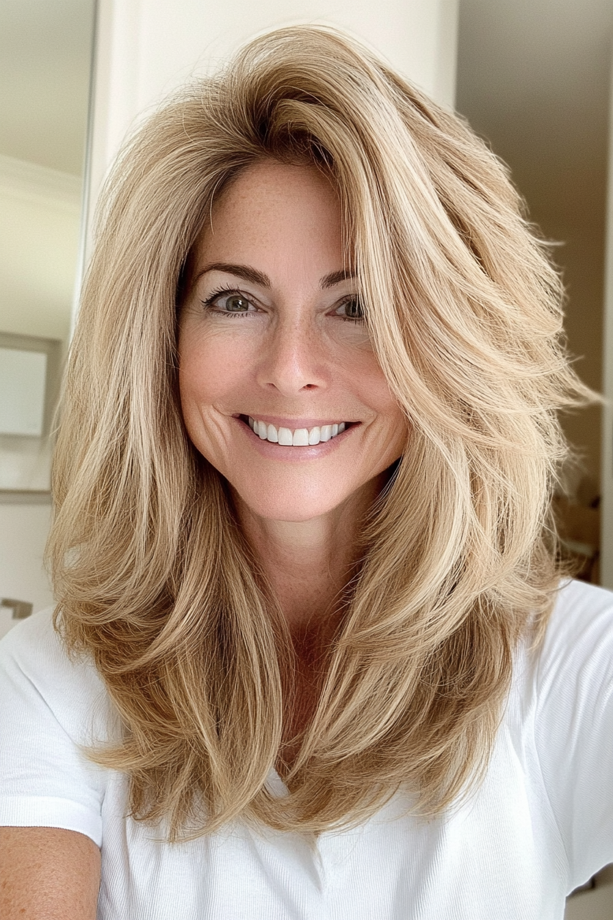 5. Textured Shag Cut in Honey Blonde (Hairstyles For Women Over 40 With Fine Hair) - Hairstyles For Women Over 40 With Fine Hair