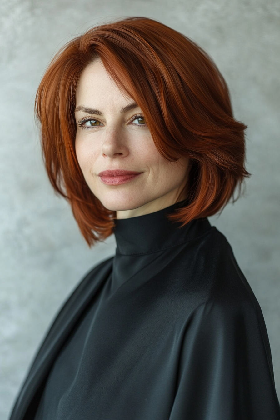 11. Sleek Chin-Length Cut in Deep Auburn (Hairstyles For Women Over 40 With Fine Hair) - Hairstyles For Women Over 40 With Fine Hair