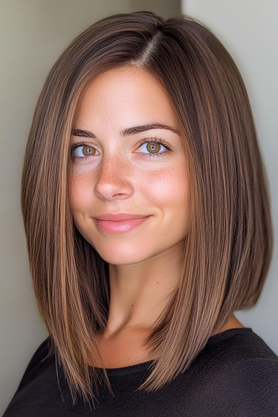 18. Sleek Mid-Length Cut with Blunt Ends in Warm Espresso Brown (Hairstyles For Women Over 40 With Fine Hair) - Hairstyles For Women Over 40 With Fine Hair