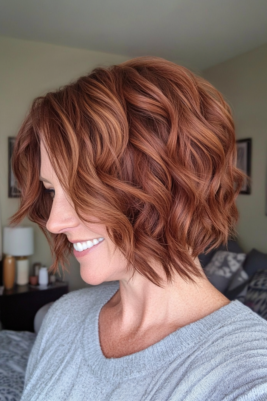 21. Short Tousled Bob in Deep Cinnamon Brown (Hairstyles For Women Over 40 With Fine Hair) - Hairstyles For Women Over 40 With Fine Hair