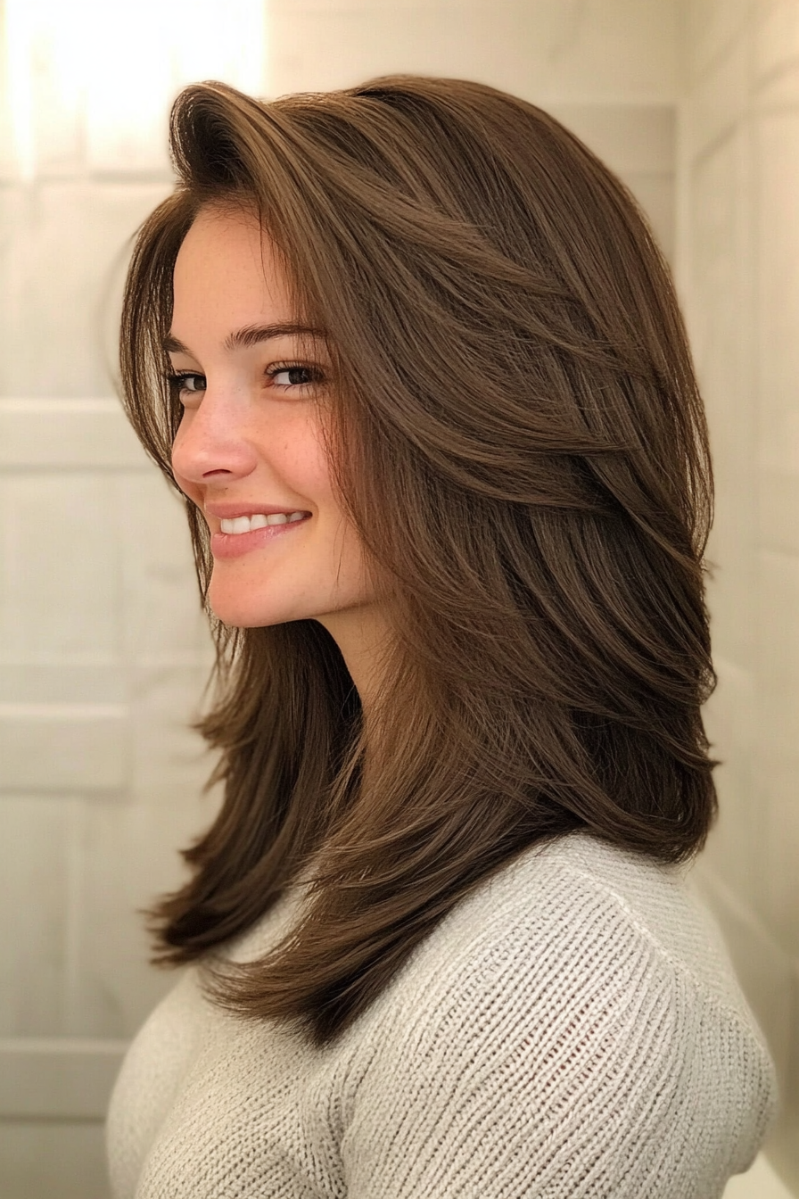 1. Soft Feathered Layers in Deep Espresso (Medium Length Haircuts For Thick Hair) - Medium Length Haircuts For Thick Hair