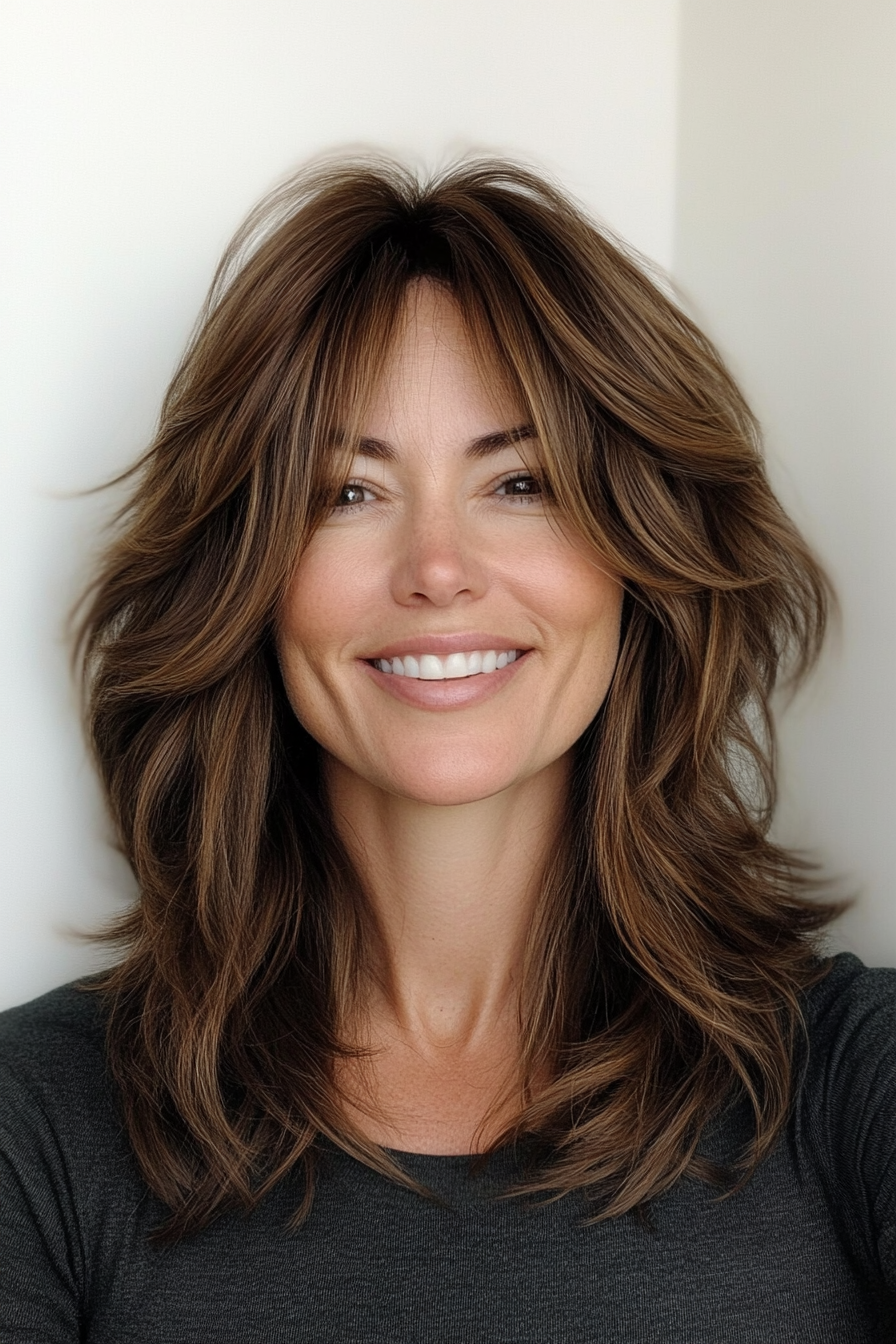 5. Layered Shag with Mocha Brown Undertones (Medium Length Haircuts For Thick Hair) - Medium Length Haircuts For Thick Hair
