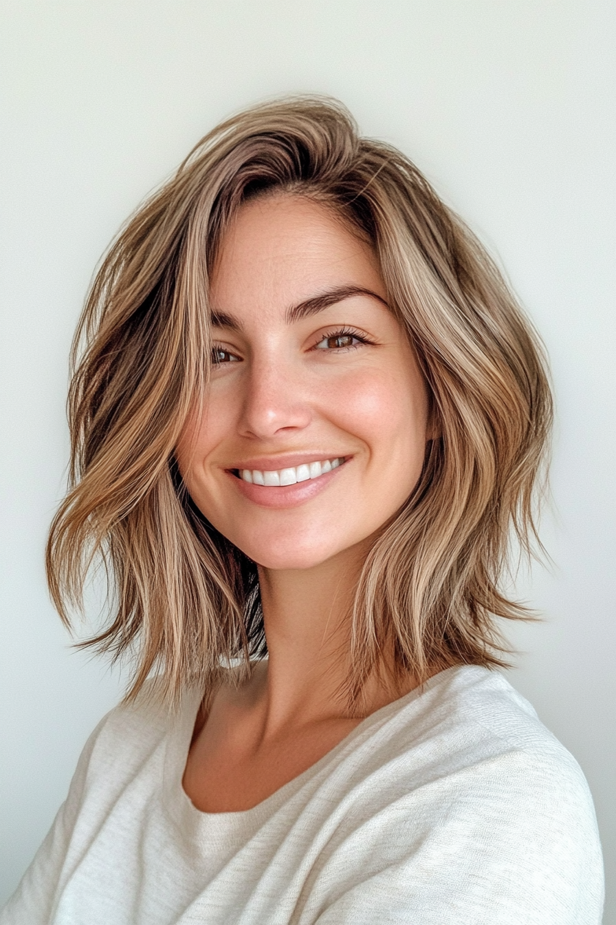 7. Shoulder-Length U-Cut with Caramel Balayage (Medium Length Haircuts For Thick Hair) - Medium Length Haircuts For Thick Hair