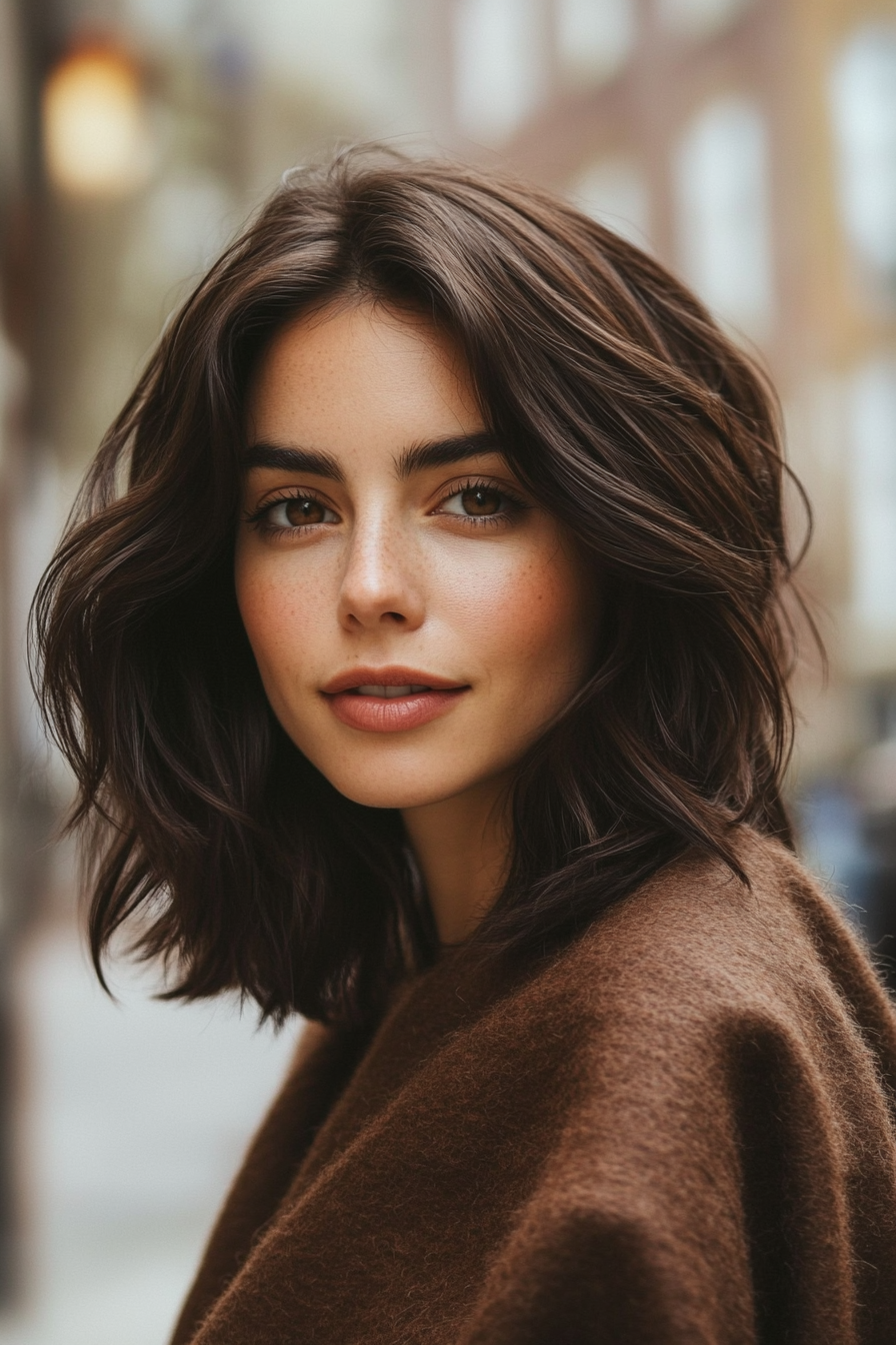8. Textured Midi Cut in Warm Hazelnut (Medium Length Haircuts For Thick Hair) - Medium Length Haircuts For Thick Hair