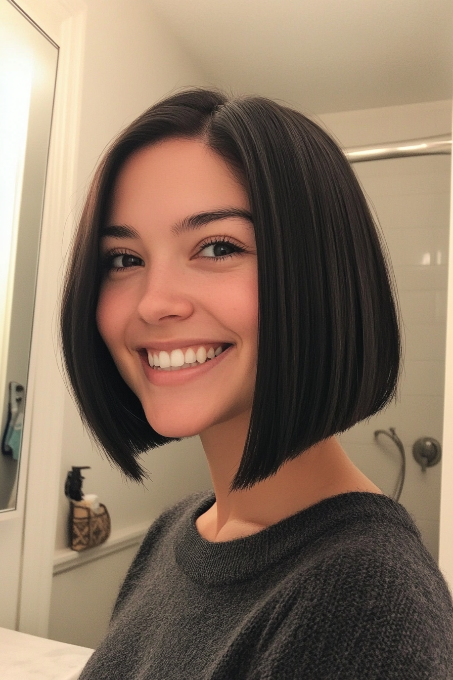 10. Sleek Shoulder-Length Blunt Bob in Natural Black (Medium Length Haircuts For Thick Hair) - Medium Length Haircuts For Thick Hair