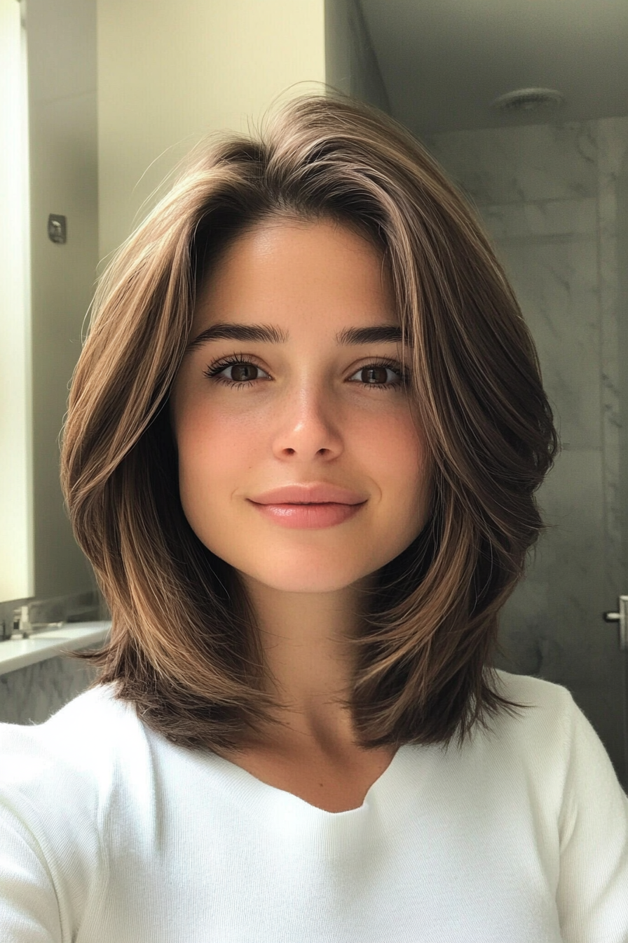 13. Mid-Length Layered Bob in Sandy Brown (Medium Length Haircuts For Thick Hair) - Medium Length Haircuts For Thick Hair