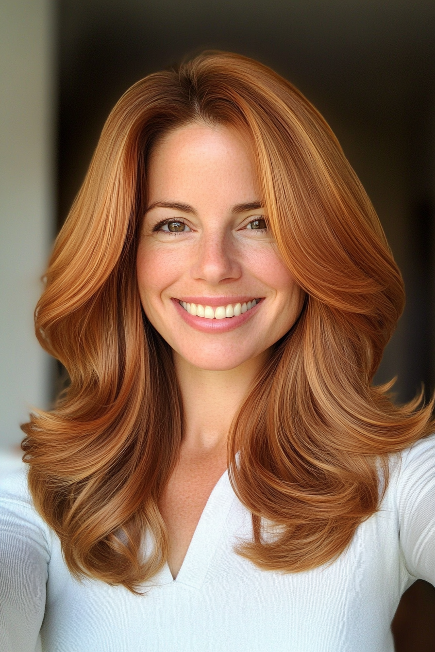 22. Shoulder-Length Curved Layers in Chestnut Gold (Medium Length Haircuts For Thick Hair) - Medium Length Haircuts For Thick Hair