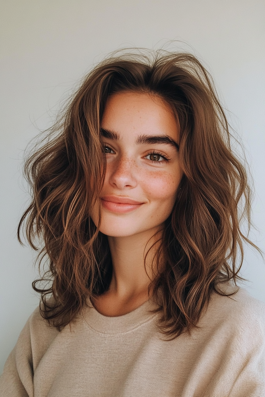 24. Shaggy Midi Cut with Soft Brown Undertones (Medium Length Haircuts For Thick Hair) - Medium Length Haircuts For Thick Hair