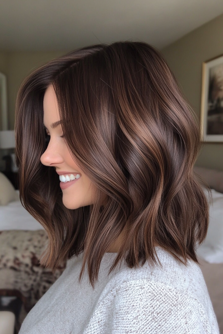 25. Collarbone-Length Cut with Deep Brown Tones (Medium Length Haircuts For Thick Hair) - Medium Length Haircuts For Thick Hair