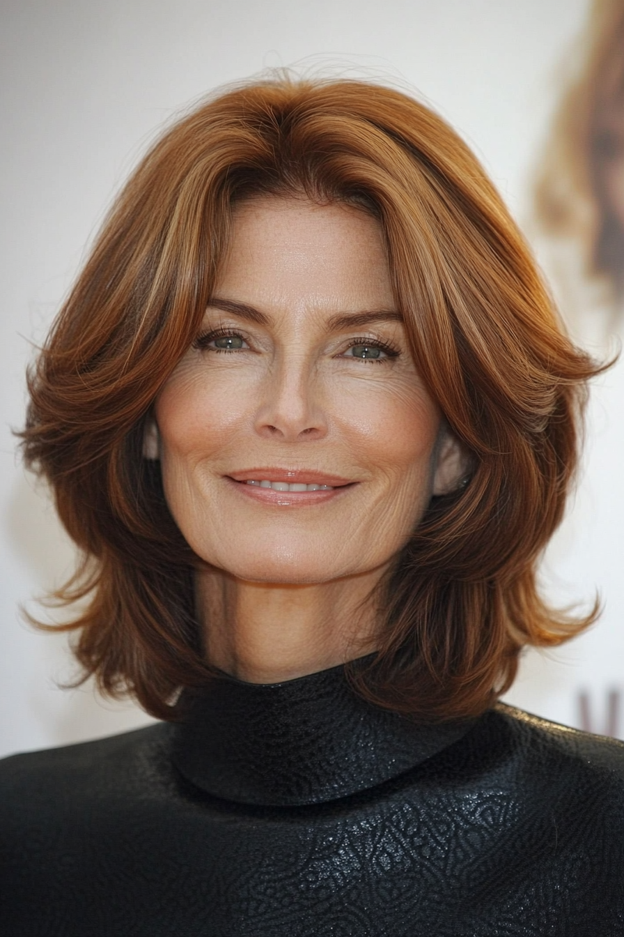 1. Classic Layered Bob with Chestnut Shine (Medium Length Hairstyles For Older Women) - Medium Length Hairstyles For Older Women