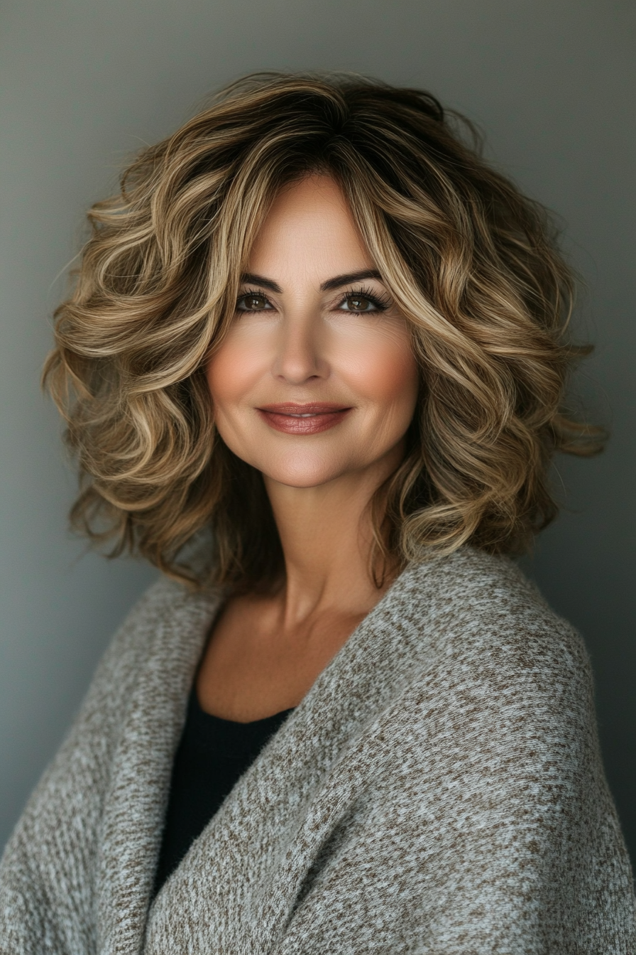 4. Soft Curls with Honey Blonde Highlights (Medium Length Hairstyles For Older Women) - Medium Length Hairstyles For Older Women