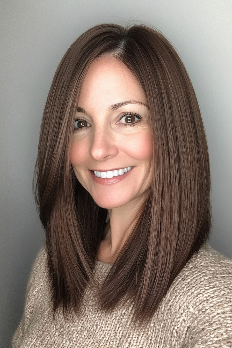 8. Sleek Shoulder-Length with Chocolate Brown (Medium Length Hairstyles For Older Women) - Medium Length Hairstyles For Older Women