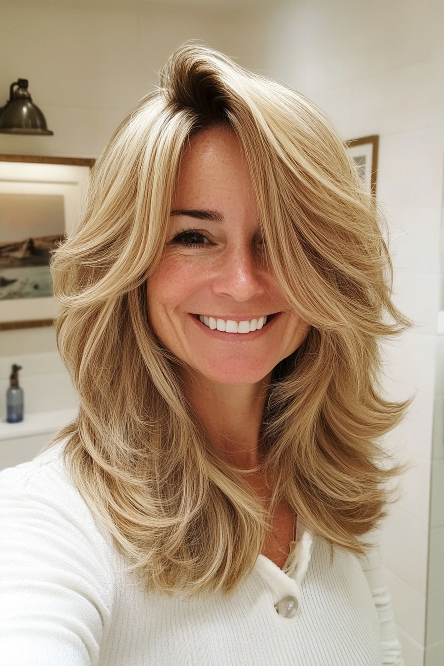 10. Tousled Shag in Sandy Blonde (Medium Length Hairstyles For Older Women) - Medium Length Hairstyles For Older Women