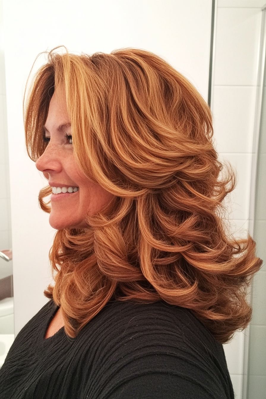14. Voluminous Curls in Chestnut Ombre (Medium Length Hairstyles For Older Women) - Medium Length Hairstyles For Older Women