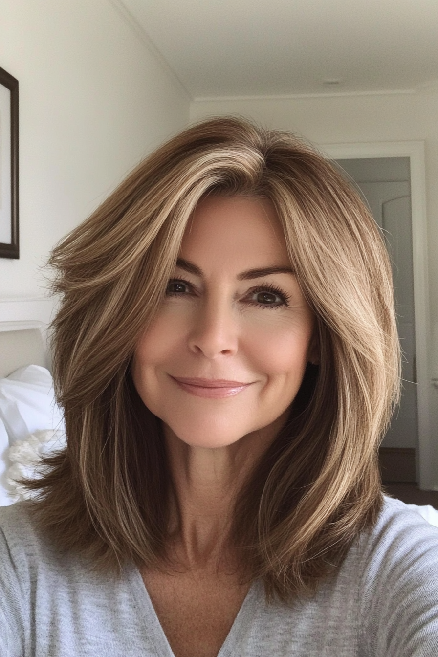 24. Textured Cut with Cool Brown Ombre (Medium Length Hairstyles For Older Women) - Medium Length Hairstyles For Older Women