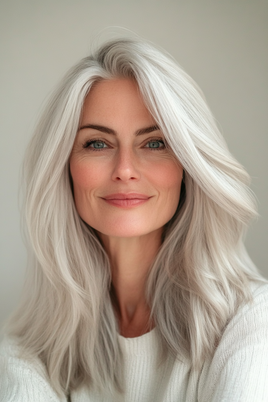 26. Subtle Layers with Silver Blonde Luster (Medium Length Hairstyles For Older Women) - Medium Length Hairstyles For Older Women