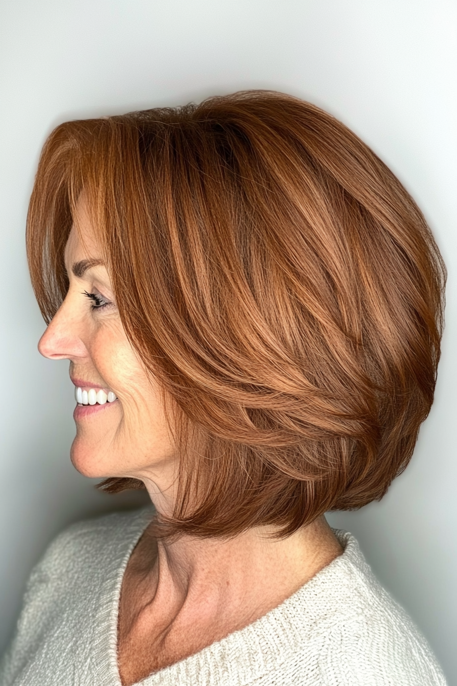 2. Layered Bob in Chestnut Brown (Bob Haircuts For Older Women) - Bob Haircuts For Older Women